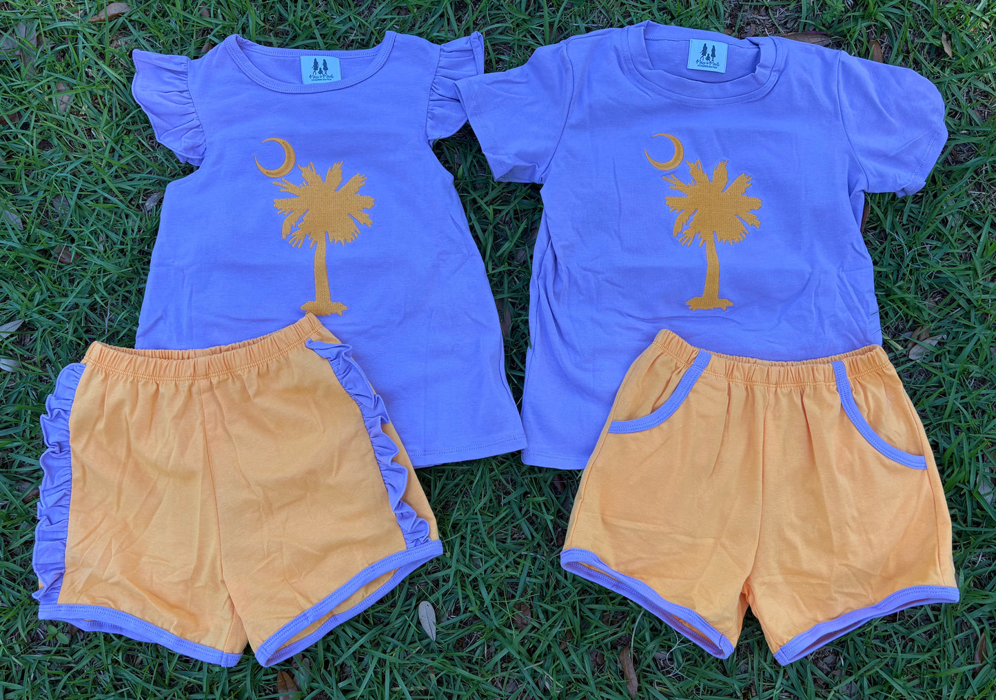 The Palmetto Tree Purple and Orange boys short set