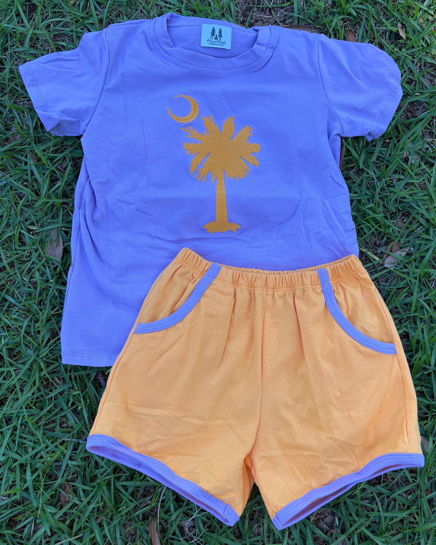 The Palmetto Tree Purple and Orange boys short set