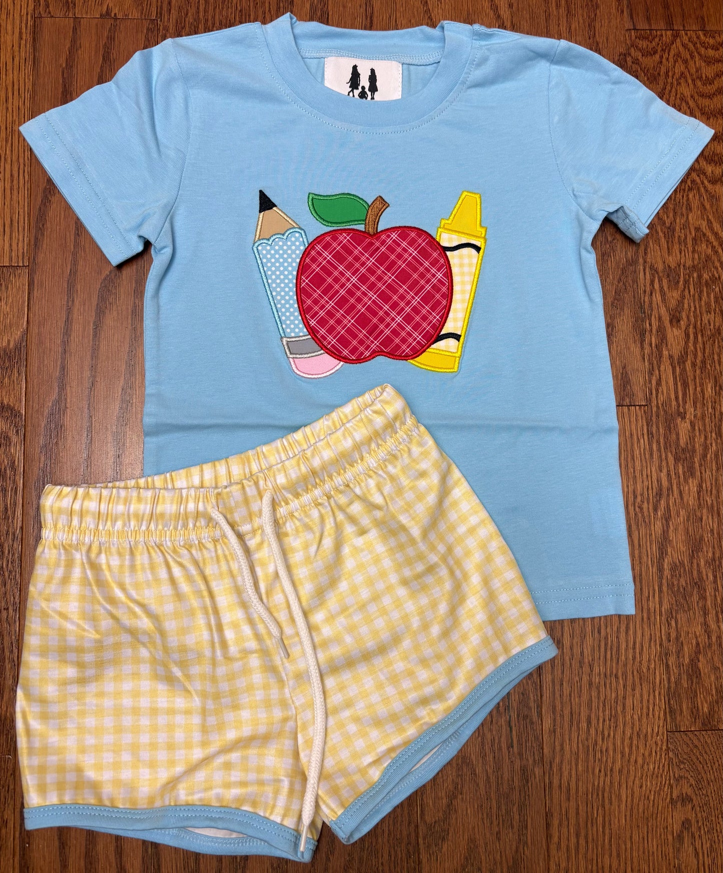 Back to school Pencil, Apple and Crayon boy short set