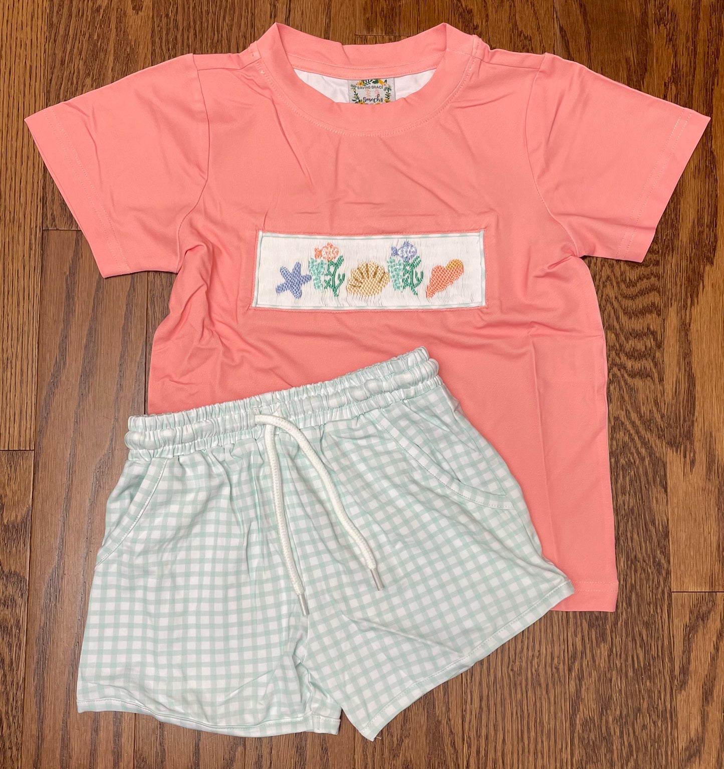 Smocked Ocean theme boys short set