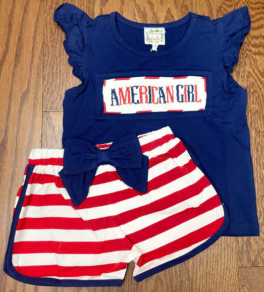 Smocked America Girl, girl short set