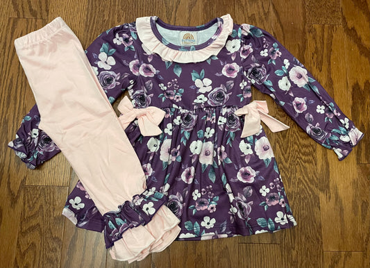 Purple and Pink floral girl pant set