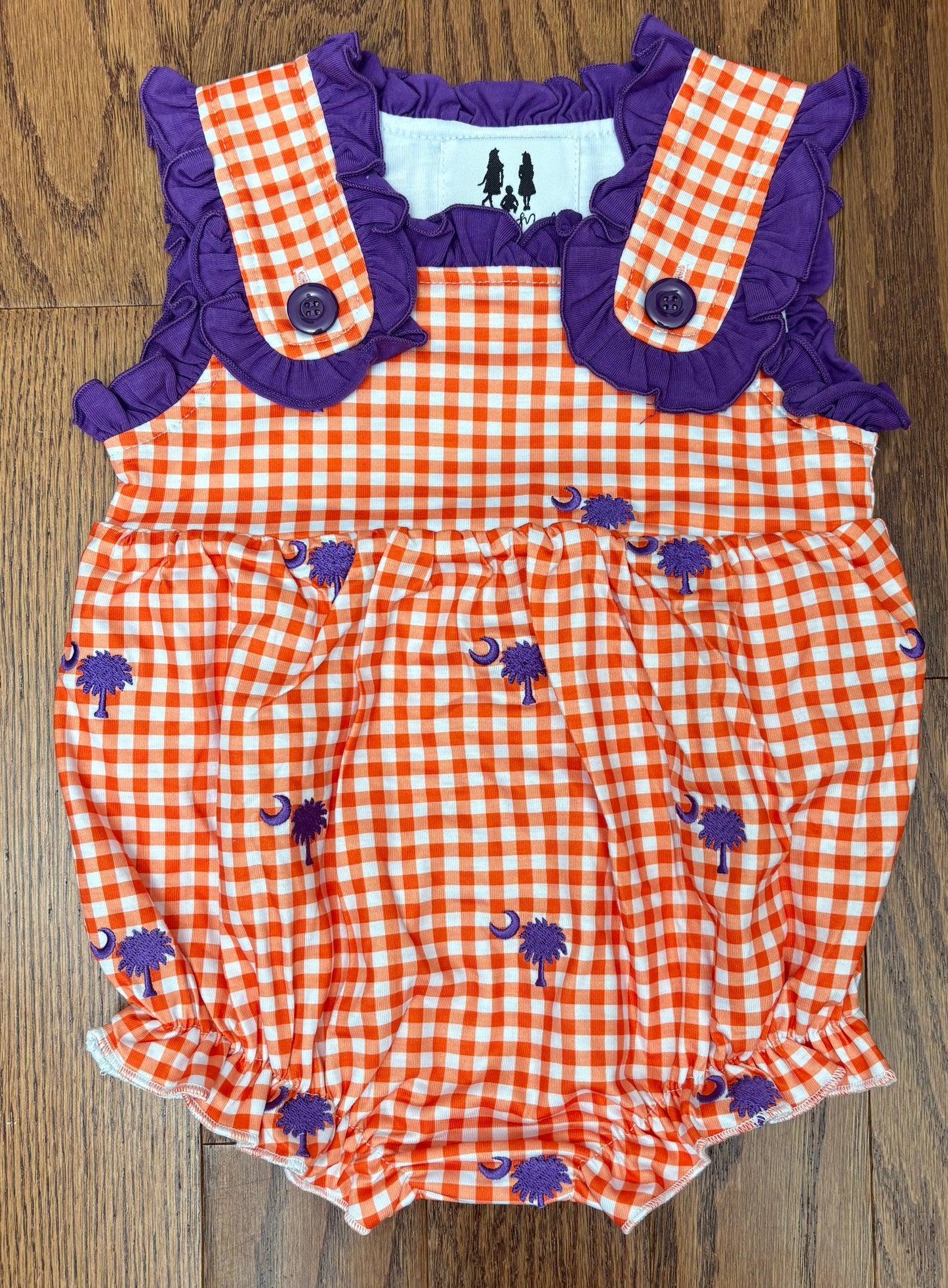 Embroidered Orange and Purple, Clemson, Palmetto Tree Girl Bubble, Knit Cotton