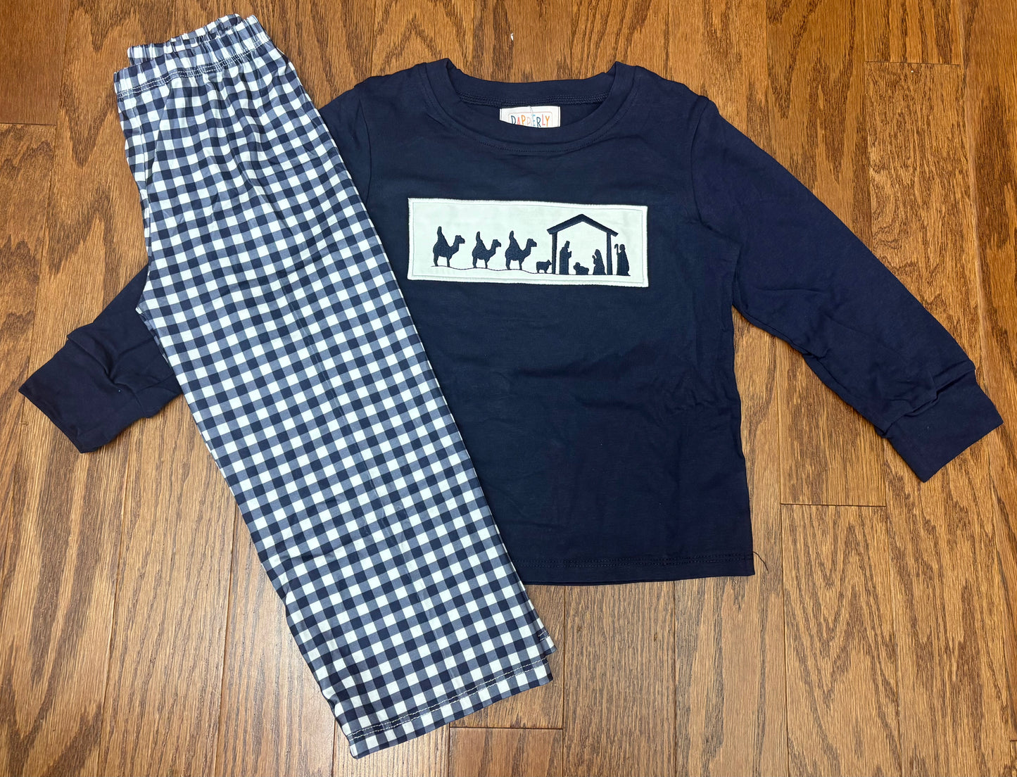 Navy Nativity Scene boy pant set