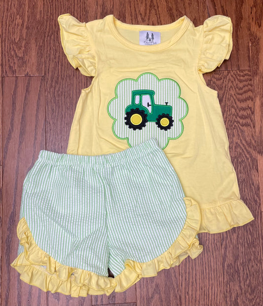 Green Tractor girl short set