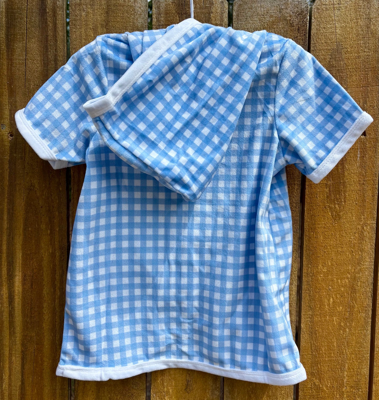 Blue checkered swim hooded cover up towel