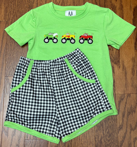 Monster Trucks Boy Short Set, Green