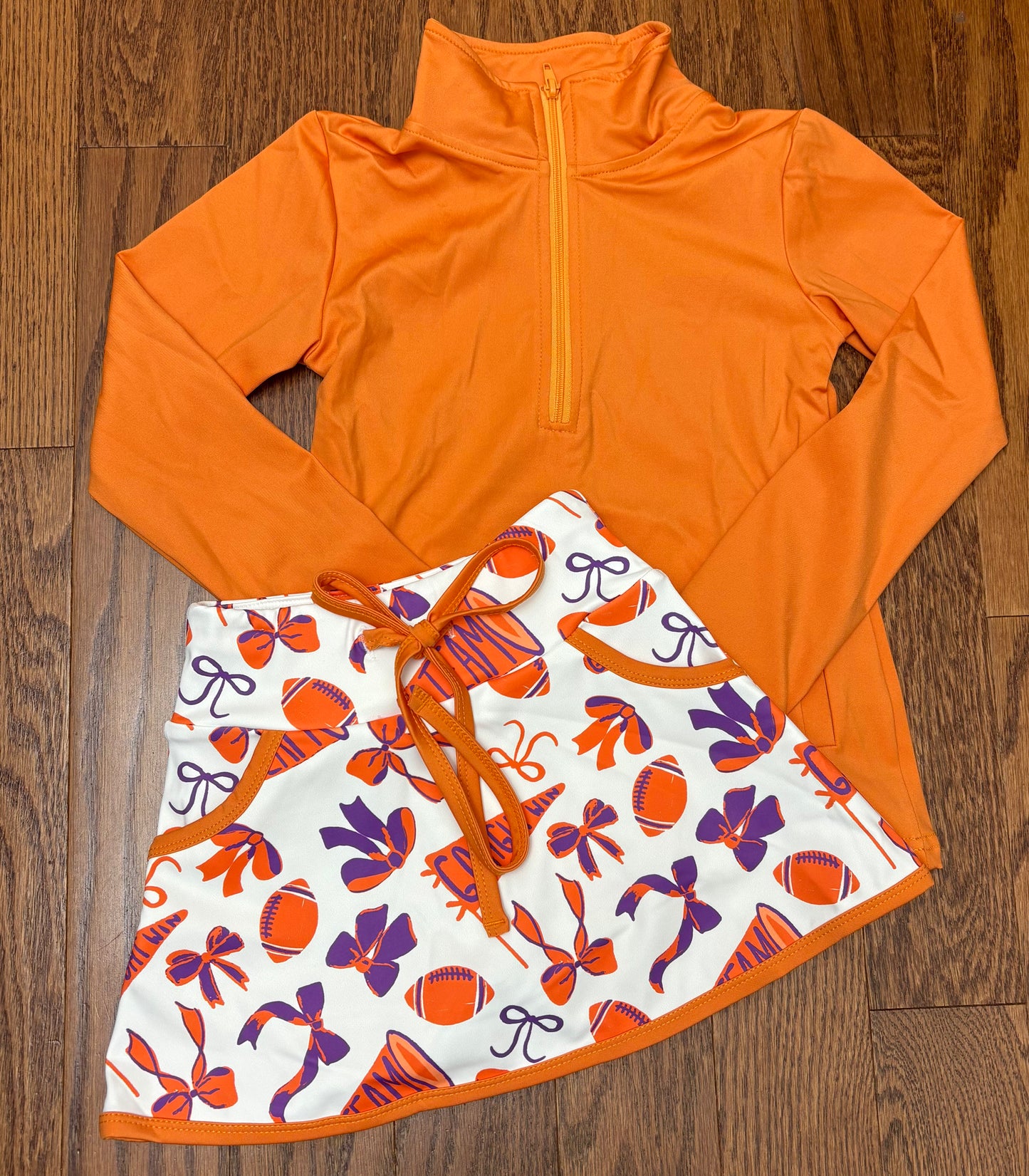 Orange and Purple with Orange trim girls athletic Skort set