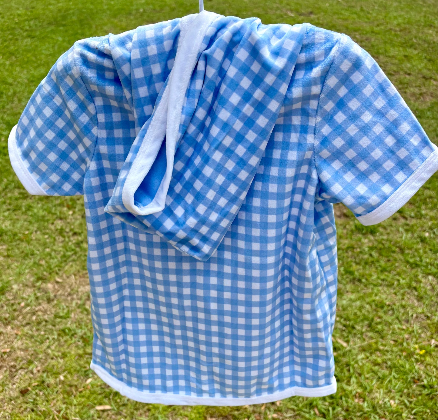 Blue checkered swim hooded cover up towel