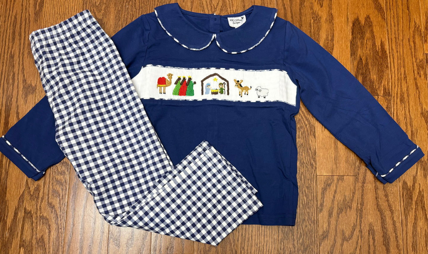 Smocked nativity scene boys pant set