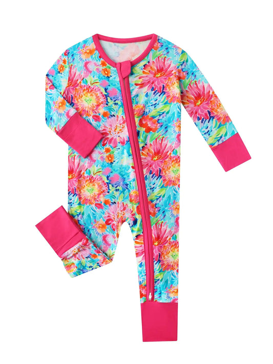 Posh Tot Coral Garden Bamboo Baby Convertible Zippy Romper
