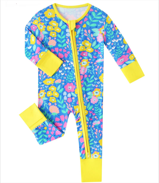 Posh Tot Sunny Blooms Bamboo Baby Convertible Zippy Romper