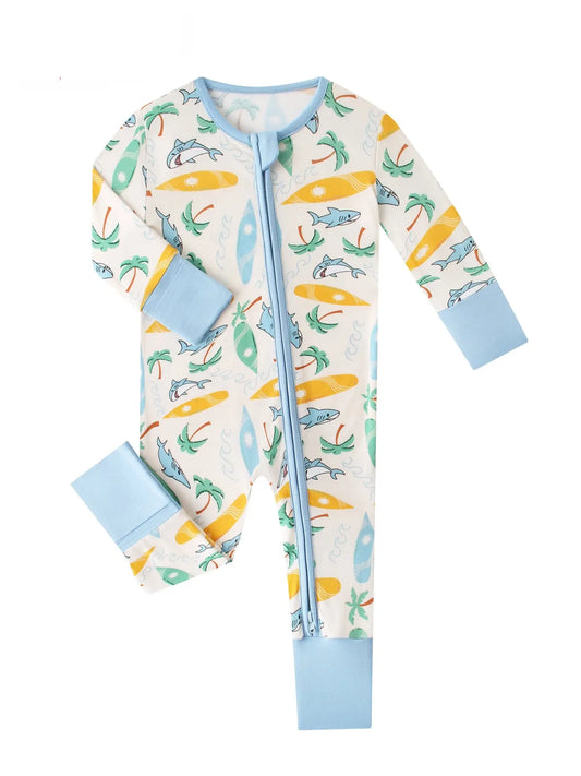 Posh Tot Surf's Up Bamboo Baby Convertible Zippy Romper