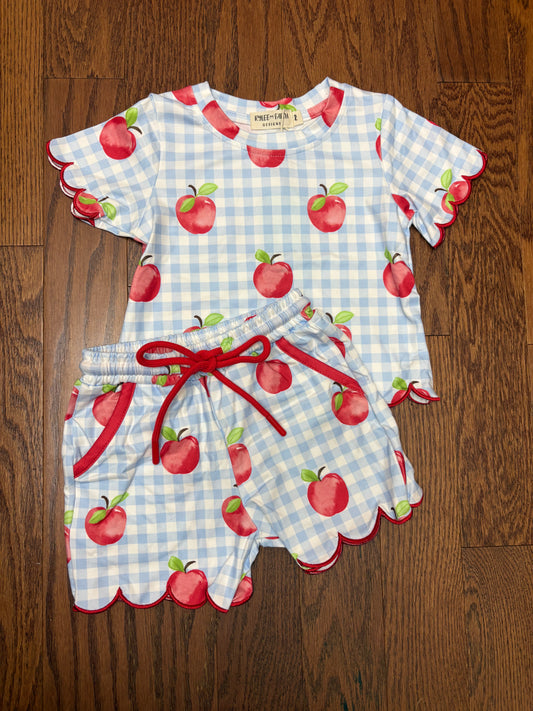 Back to school apples print girl short set