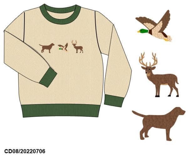 French knot Dog, Duck, Deer sweater