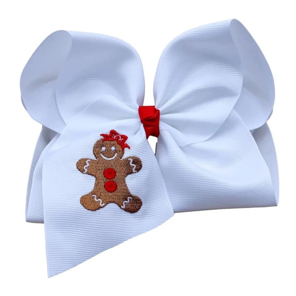 Gingerbread Man Embroidered Hair Bow