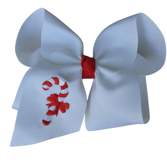 Candy Cane Embroidered Hair Bow