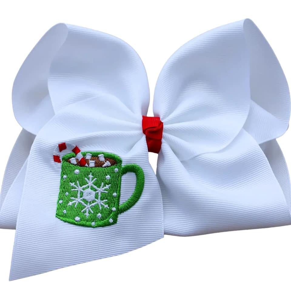 Hot Chocolate Embroidered Hair Bow