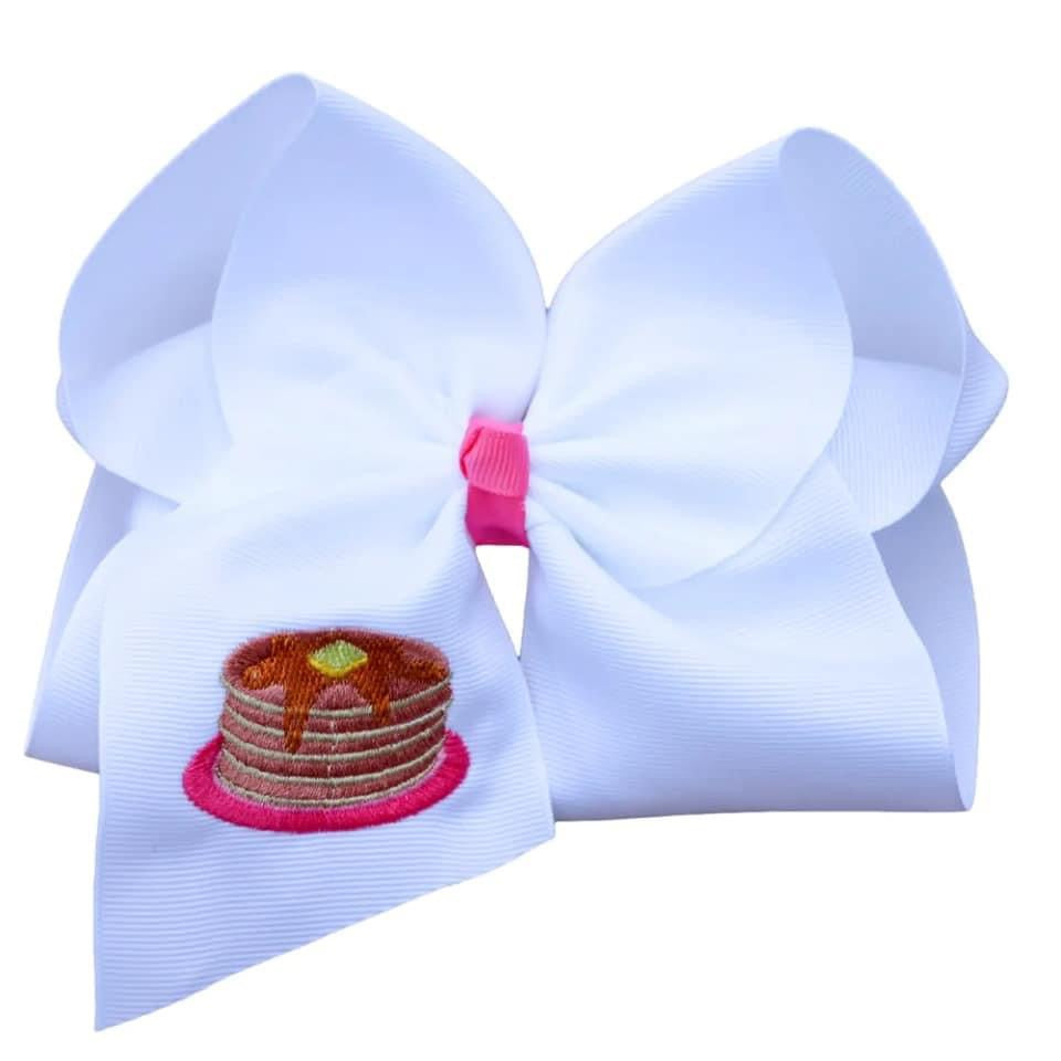 Pancake drizzle delight embroidered hair bow