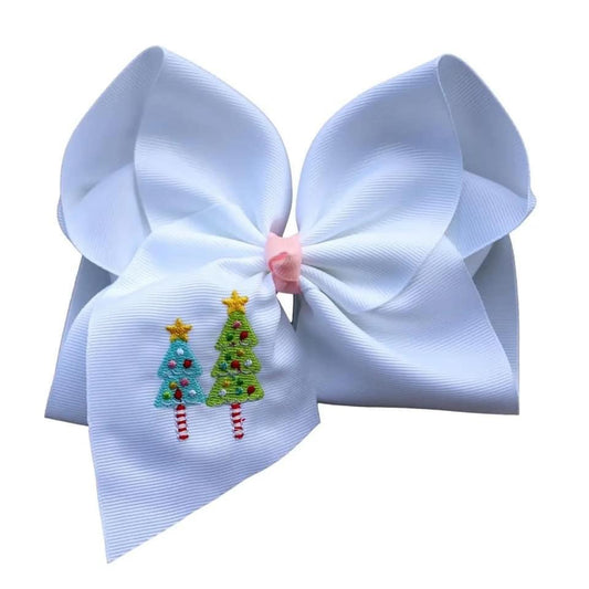 Pink Christmas Embroidered Hair Bow