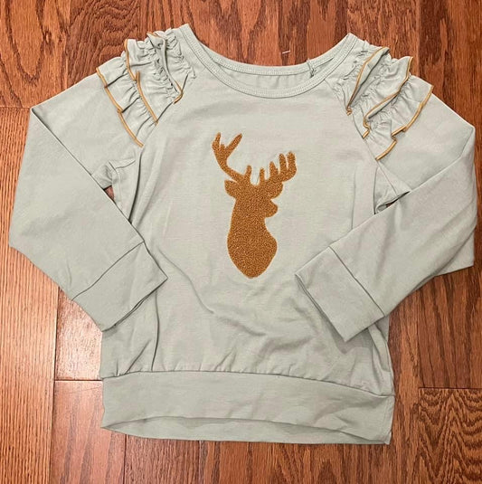 Machine French Knot Deer Girls long sleeves