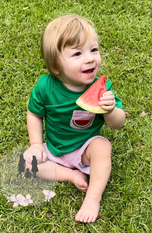 Seersucker Watermelon boy short set