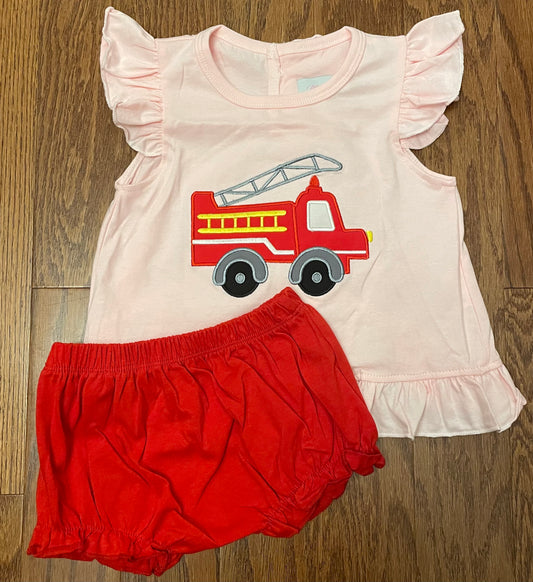 Fire truck girl Swing back diaper set