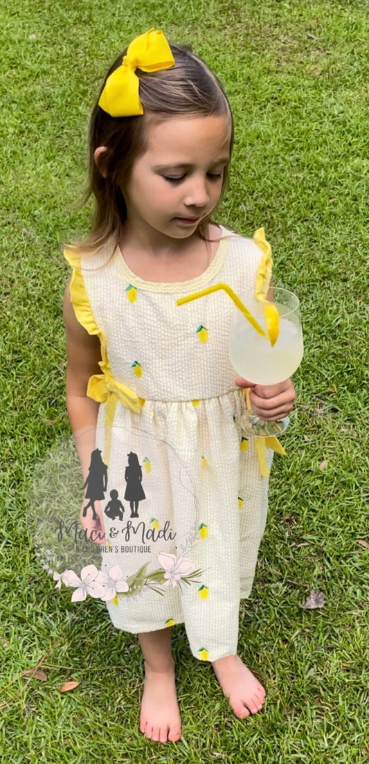 Seersucker Lemon girl dress