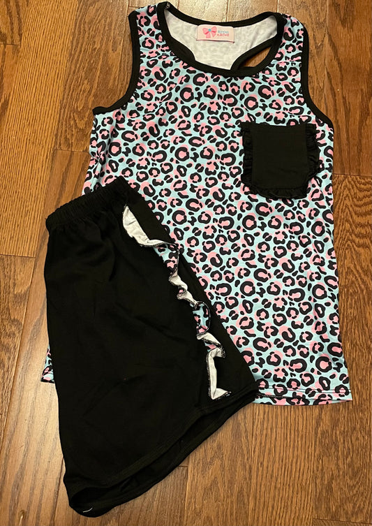 Bright colored leopard girl shirt set