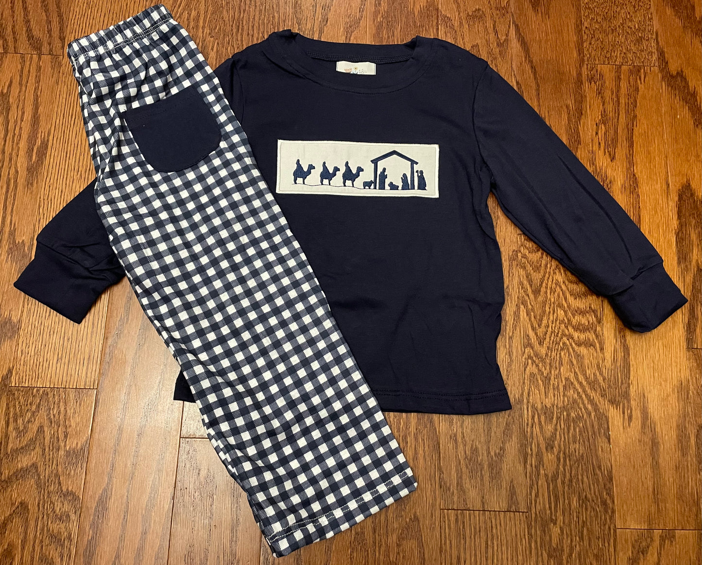 Navy Nativity Scene boy pant set