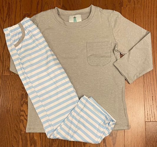 Gray and blue striped boys pant set