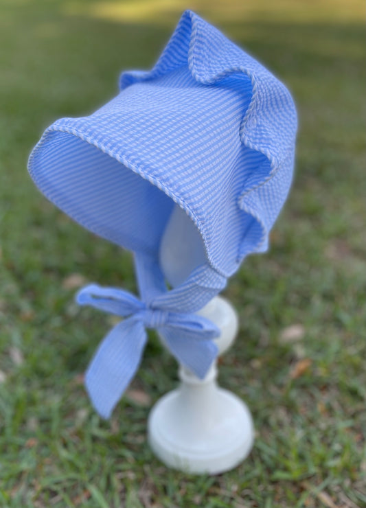 Bonnet, Blue Seersucker (one size fits most)