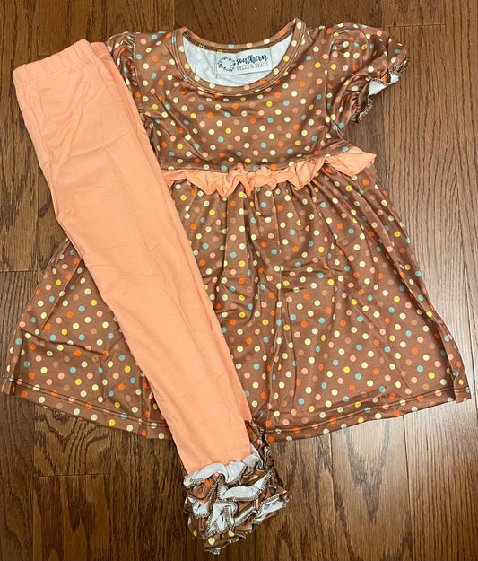 Peach polkadot girls legging set
