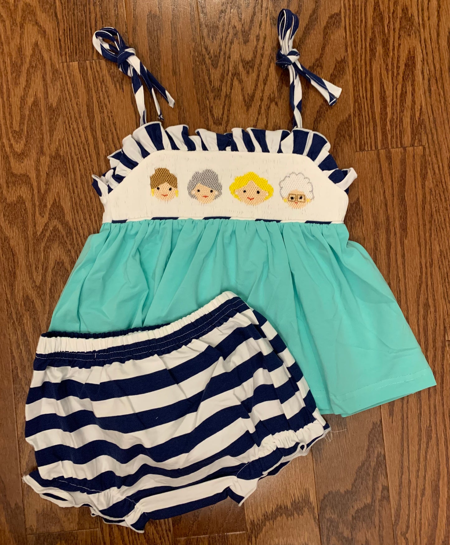 Smocked golden girls bloomer set