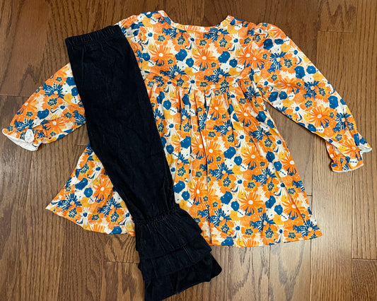 Orange fall floral pant set