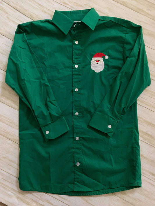 Embroidered Santa boys button up