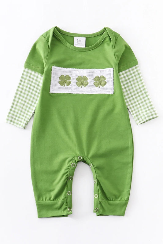 Embroidered Clover Boys Romper