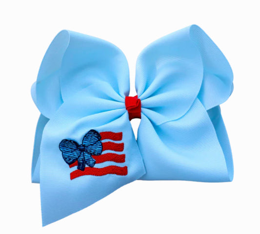 Light Blue Bow Flag Embroidered Bow